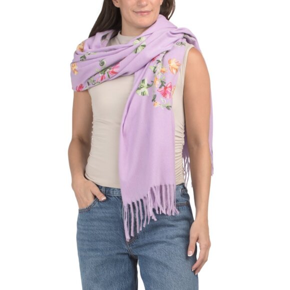 JESSICA MCCLINTOCK Lavender Embroidered Shawl With Fringe - Picture 1 of 2